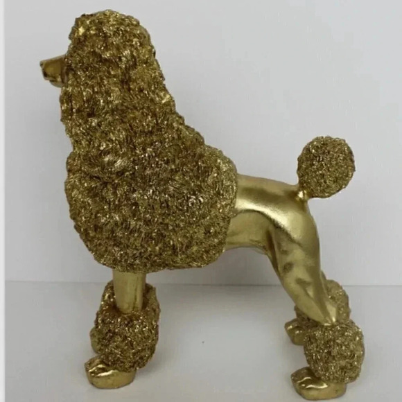 SOLD Retro MCM Hollywood Regency Lrg Gold Resin Poodle Dog Statue Figurine Decor - Picture 4 of 4
